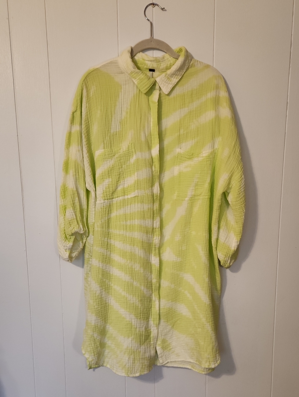 Look! 👀 NWOT Neon Lime Tie-Dye Shirt Dress/Cover-Up Sz L
